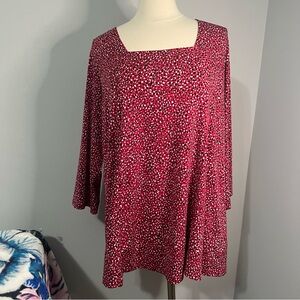 Susan Graver 1X Red Regular Printed Liquid Knit Fit & Flare Tunic
